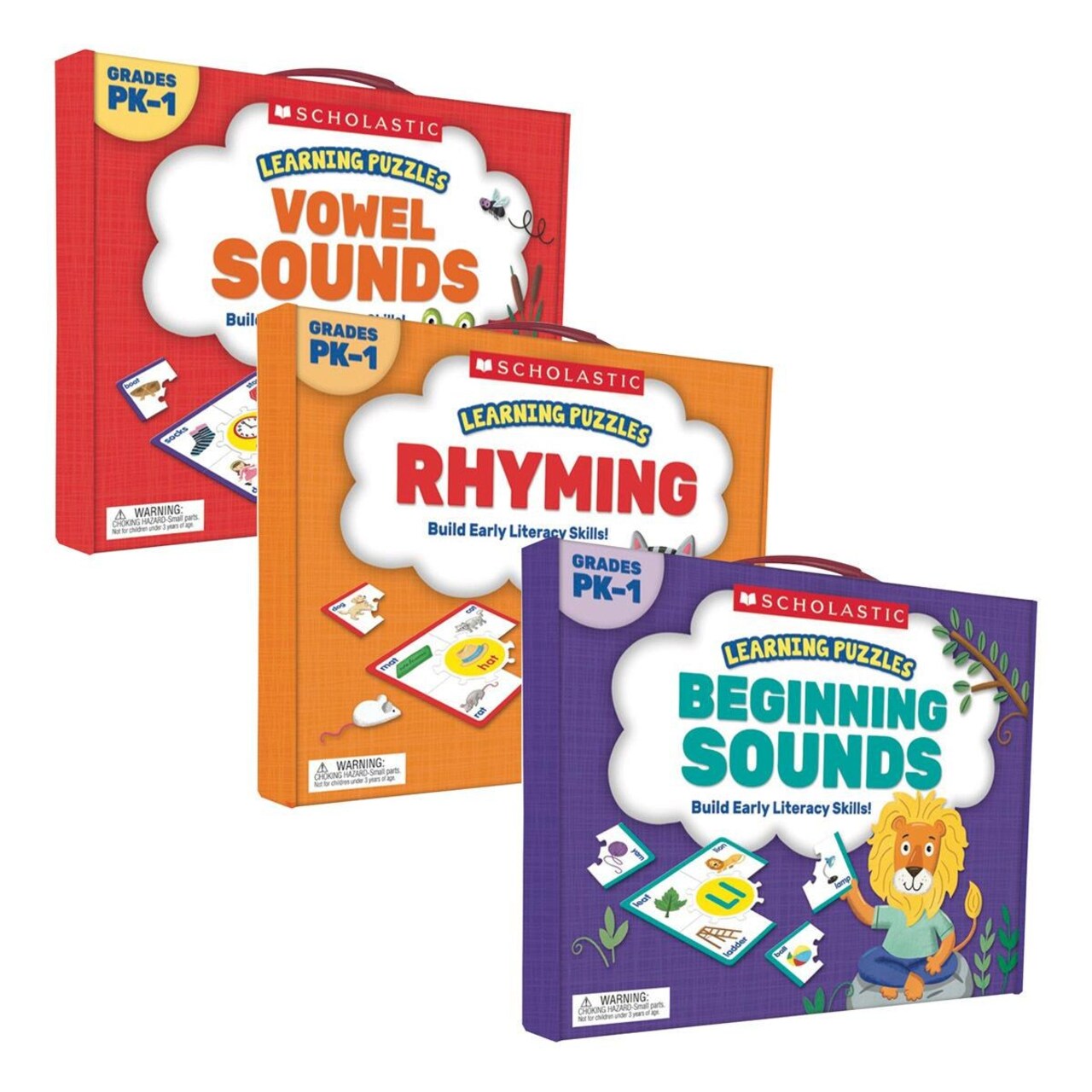 Scholastic Beginning To Read Puzzle Set with Vowels, Rhyming, and Sounds - Set of 3